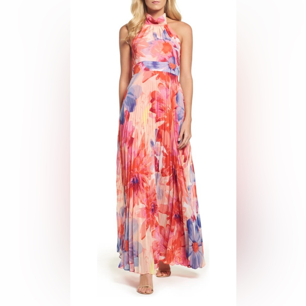 Eliza J Chiffon Maxi Dress EUC Worn Once! Pink/Poppy